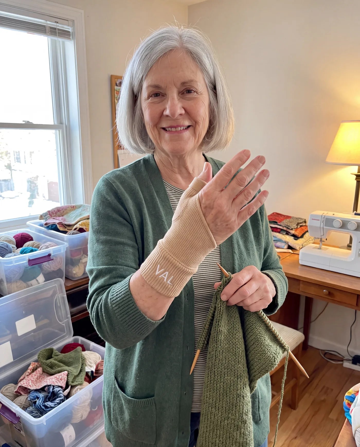 Diane R. using the Thumb Stabilizer